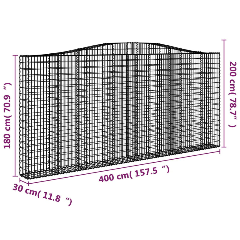 vidaXL íves horganyzott vas gabion kosár 400x30x180/200 cm