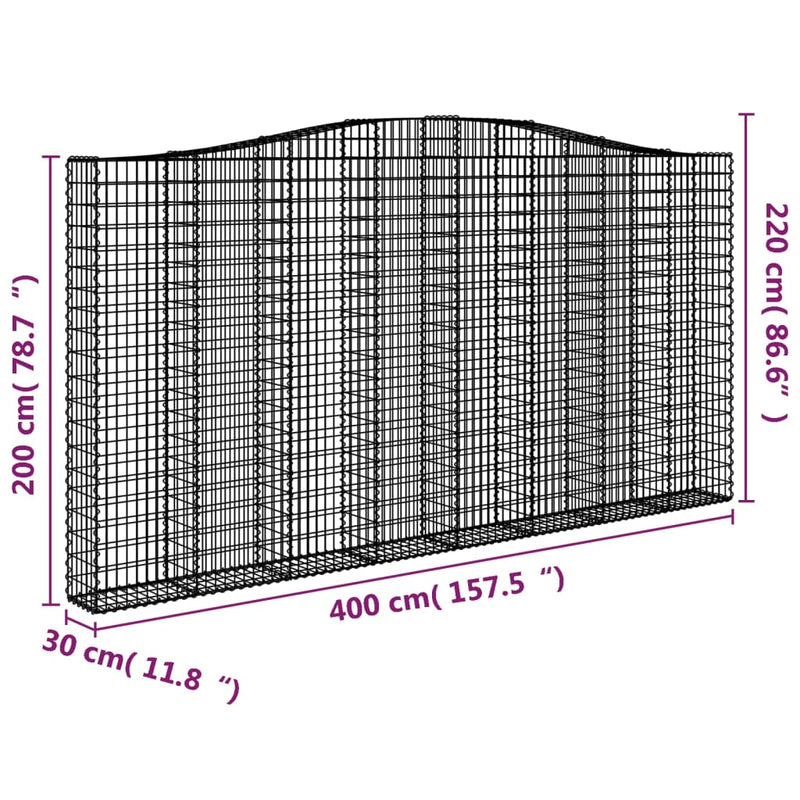 vidaXL íves horganyzott vas gabion kosár 400x30x200/220 cm