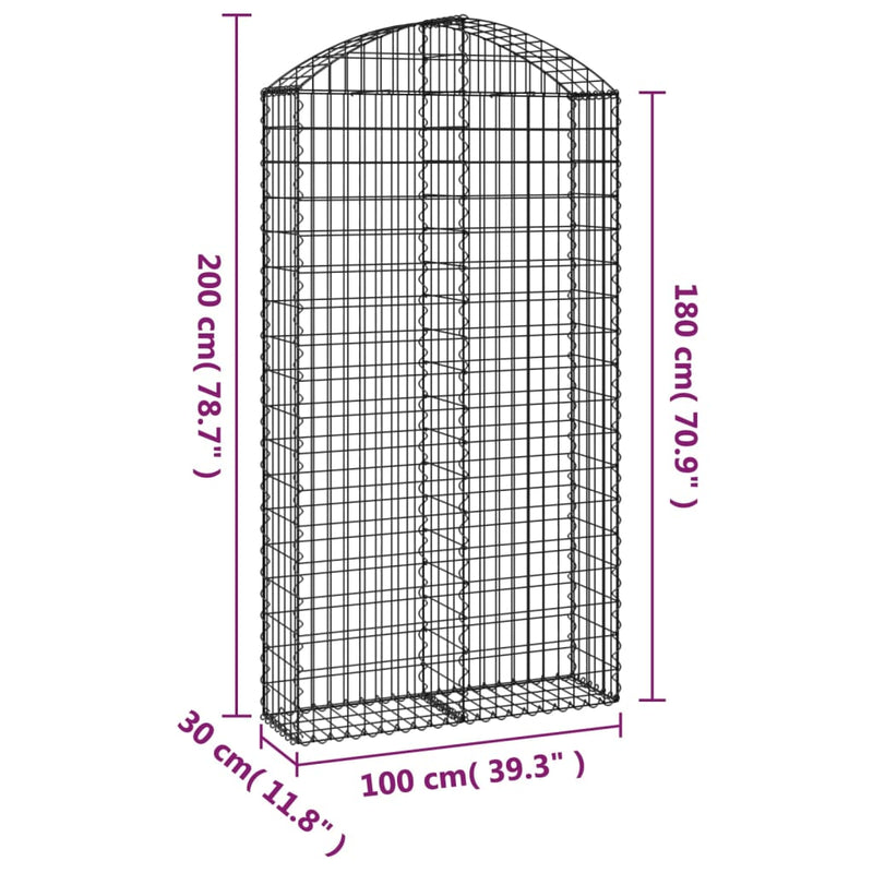 vidaXL íves horganyzott vas gabion kosár 100x30x180/200 cm