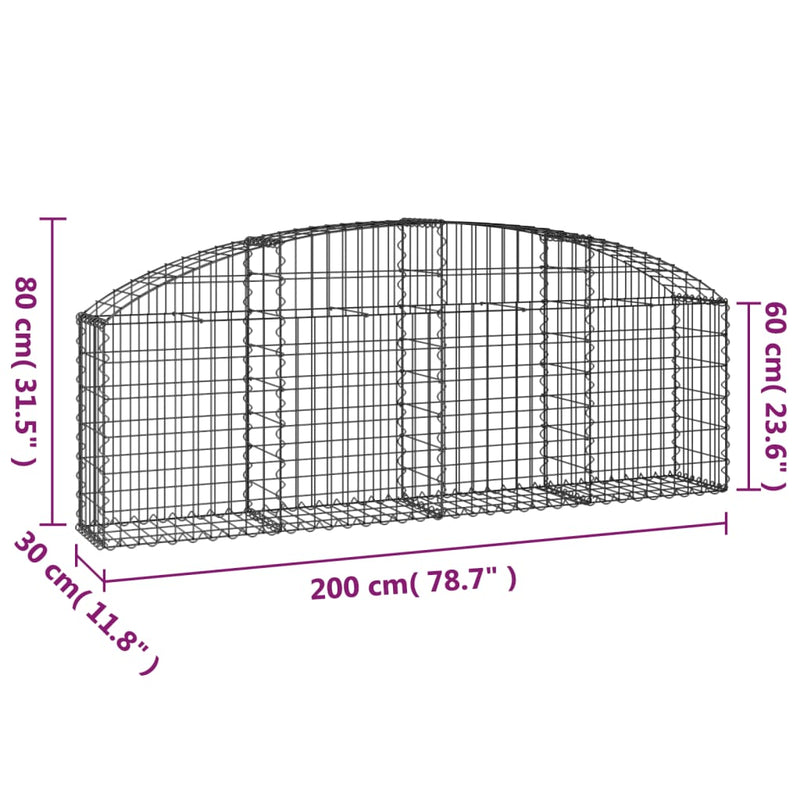 vidaXL íves horganyzott vas gabion kosár 200x30x60/80 cm