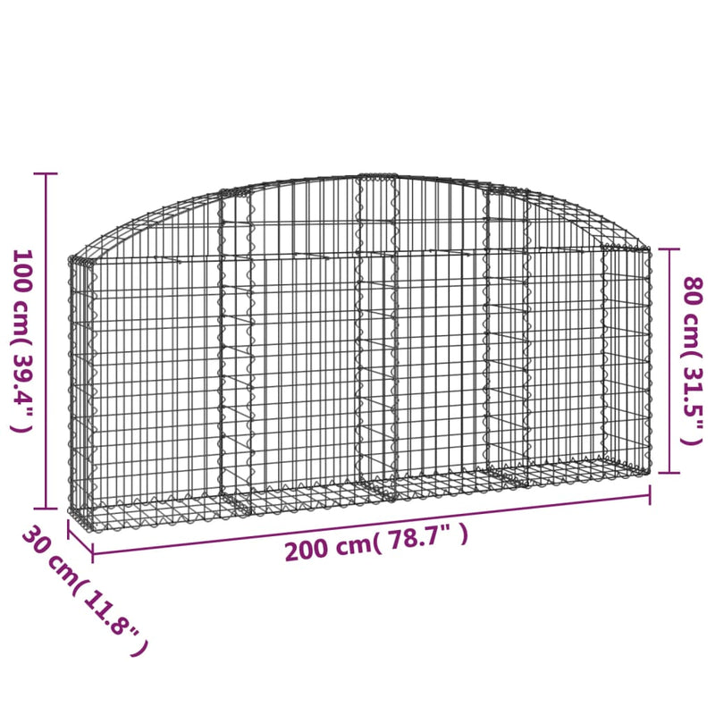 vidaXL íves horganyzott vas gabion kosár 200x30x80/100 cm