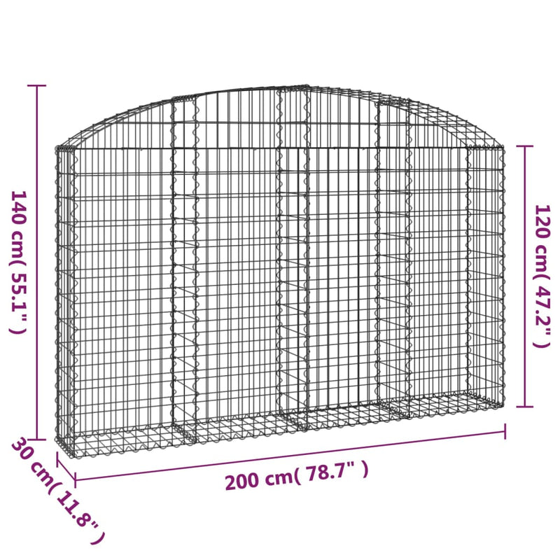 vidaXL íves horganyzott vas gabion kosár 200x30x120/140 cm