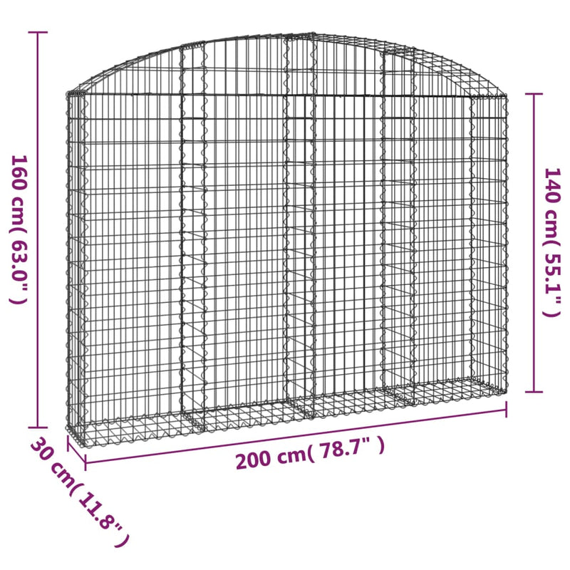 vidaXL íves horganyzott vas gabion kosár 200x30x140/160 cm