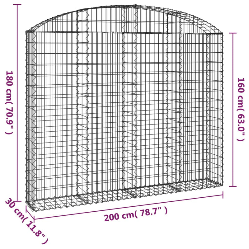 vidaXL íves horganyzott vas gabion kosár 200x30x160/180 cm