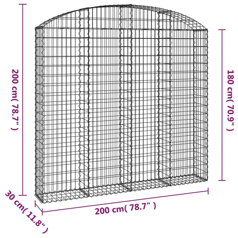 vidaXL íves horganyzott vas gabion kosár 200x30x180/200 cm