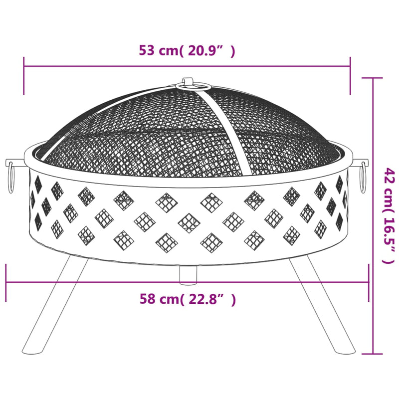 vidaXL acél XXL méretű tűztál piszkavassal 58 cm