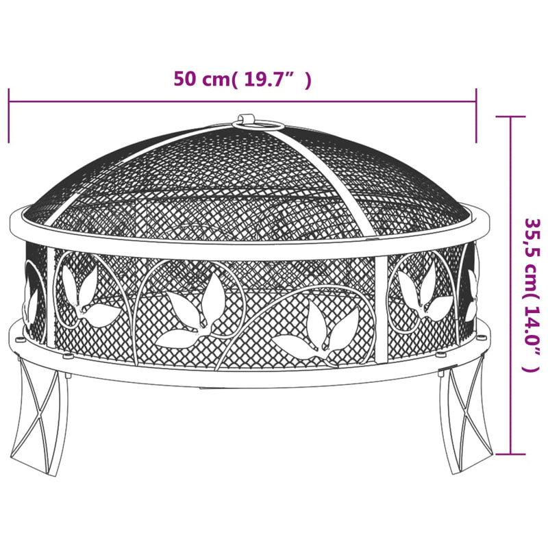 vidaXL acél XXL méretű tűztál piszkavassal 50 cm