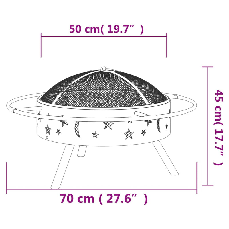 vidaXL acél XXL méretű tűztál piszkavassal 70 cm