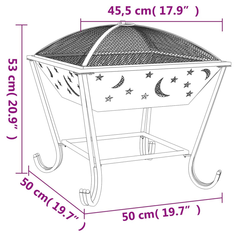vidaXL acél XXL méretű tűztál piszkavassal 50 cm