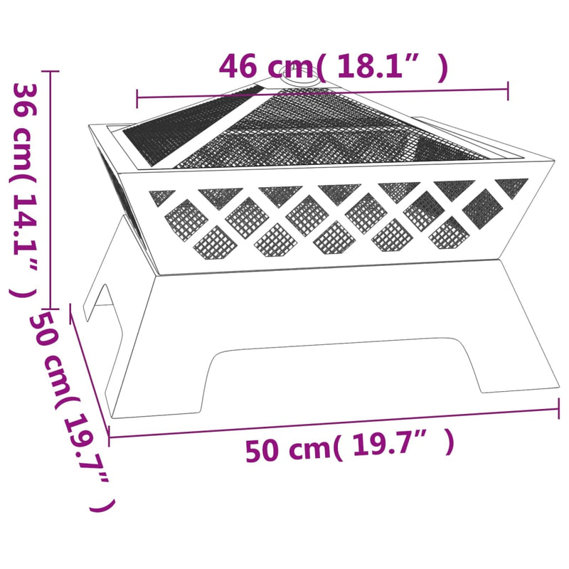 vidaXL acél XXL méretű tűztál piszkavassal 50 cm