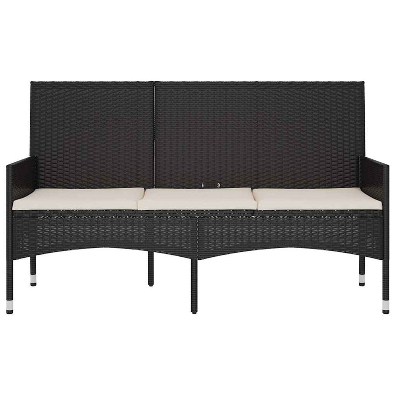 vidaXL fekete 3 személyes polyrattan kerti pad párnával
