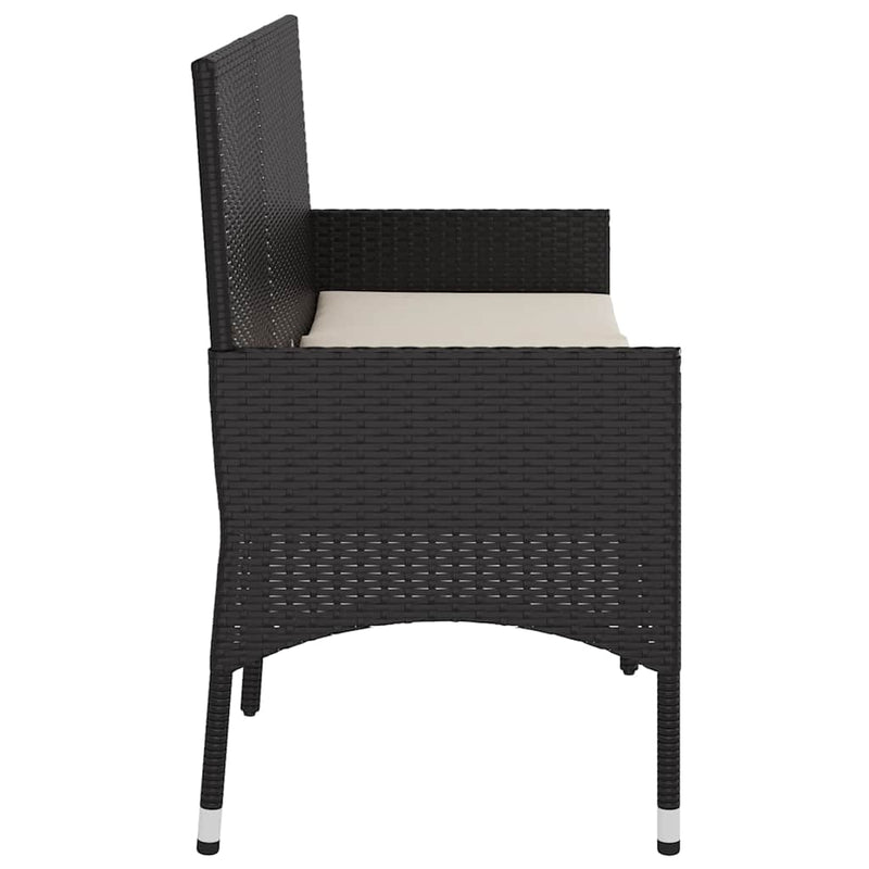 vidaXL fekete 3 személyes polyrattan kerti pad párnával