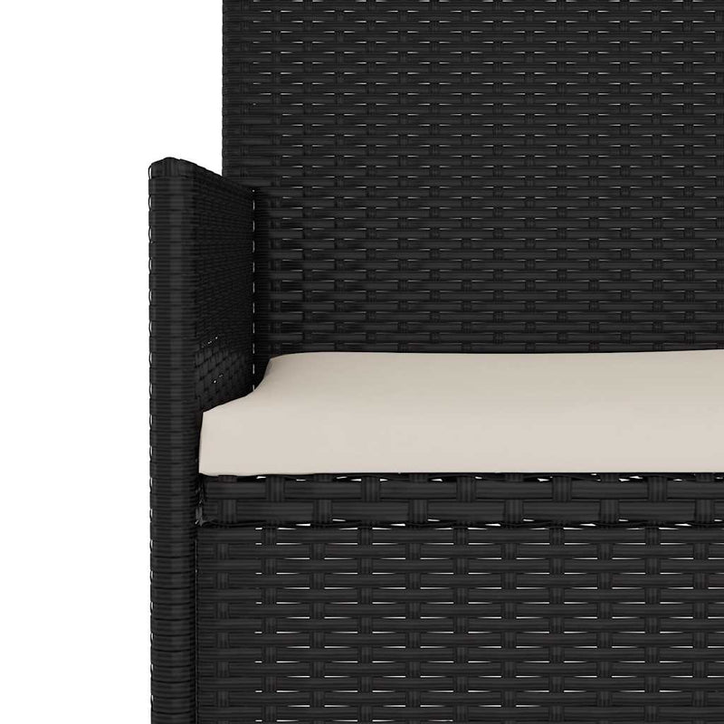 vidaXL fekete 3 személyes polyrattan kerti pad párnával