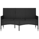 vidaXL fekete 3 személyes polyrattan kerti pad párnával