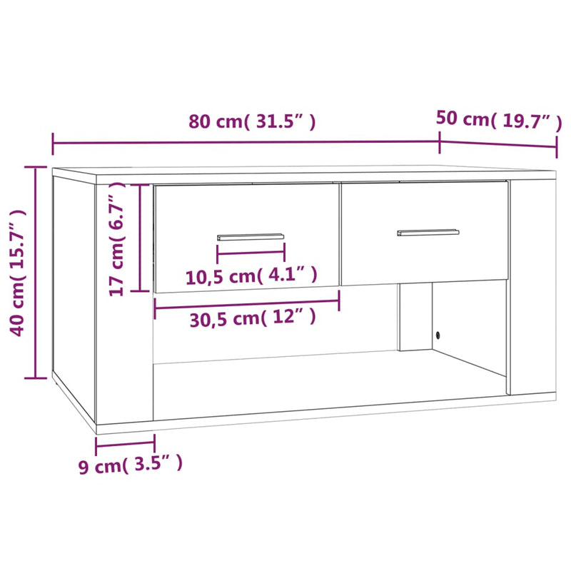 vidaXL betonszürke szerelt fa dohányzóasztal 80x50x40 cm