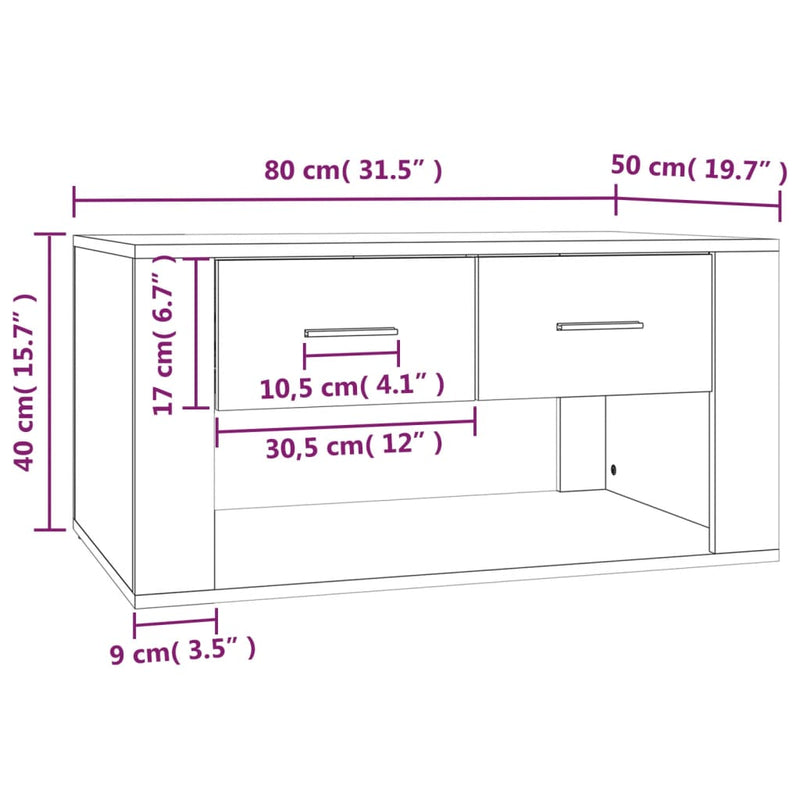 vidaXL füstös tölgy színű szerelt fa dohányzóasztal 80 x 50 x 40 cm