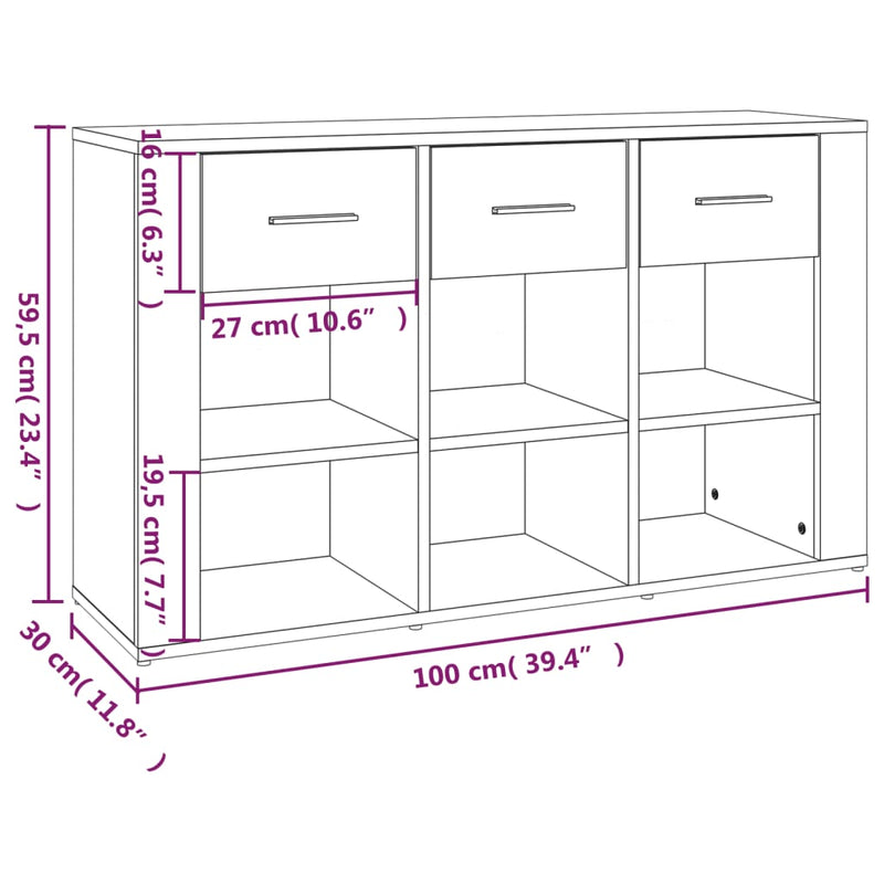 vidaXL szürke sonoma színű szerelt fa tálalószekrény 100x30x59,5 cm