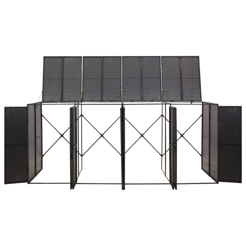 vidaXL fekete polyrattan négyes kerekeskuka tárolófészer 274x80x117 cm