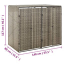vidaXL szürke polyrattan dupla kerekeskuka tárolófészer 140x80x117 cm