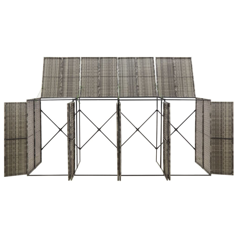 vidaXL szürke polyrattan négyes kerekeskuka tárolófészer 274x80x117 cm