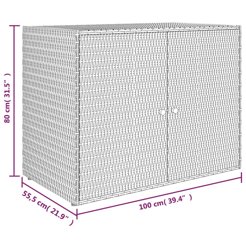 vidaXL fekete polyrattan kerti tárolószekrény 100 x 55,5 x 80 cm