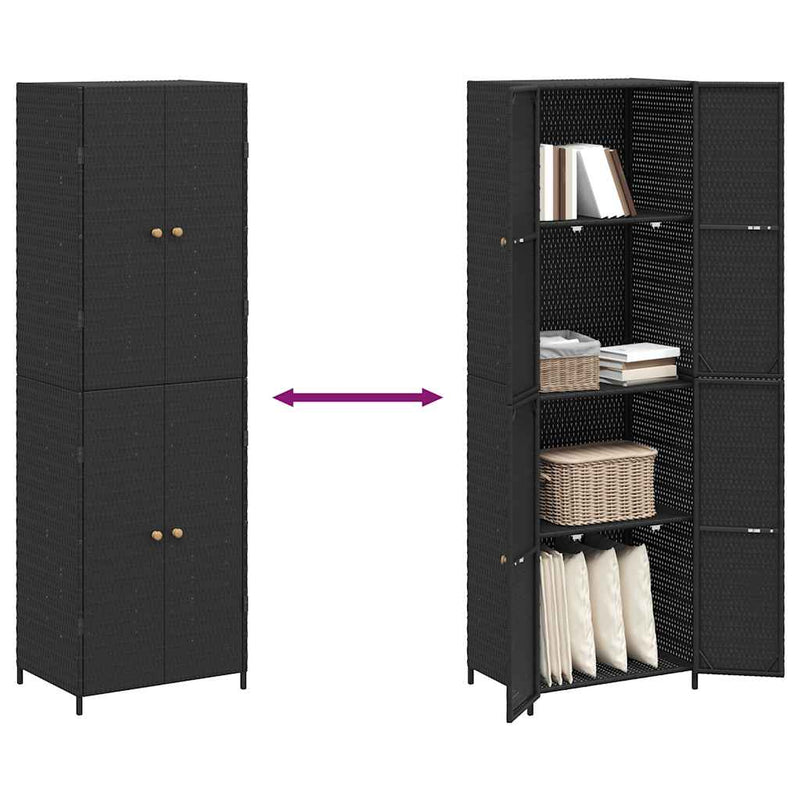 vidaXL fekete polyrattan kerti tárolószekrény 59 x 40 x 180 cm