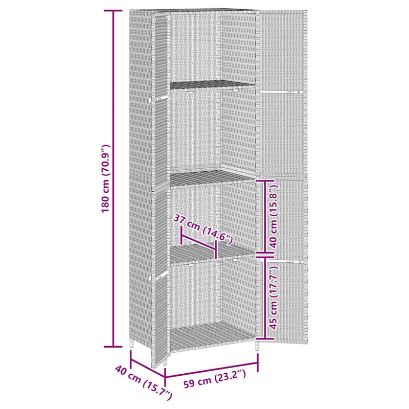 vidaXL fekete polyrattan kerti tárolószekrény 59 x 40 x 180 cm