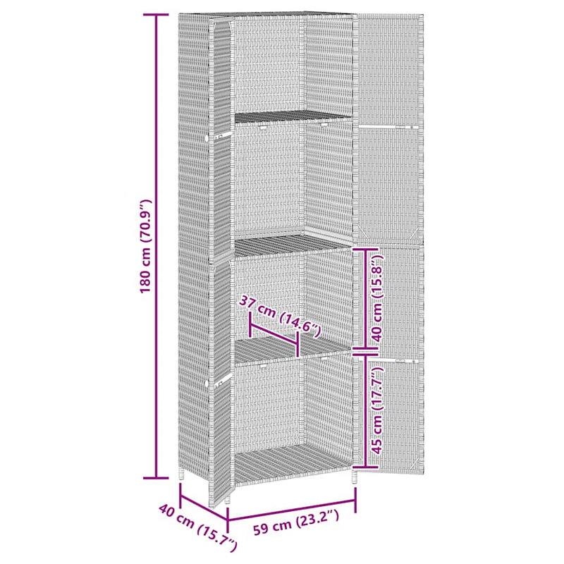 vidaXL szürke polyrattan kerti tárolószekrény 59 x 40 x 180 cm