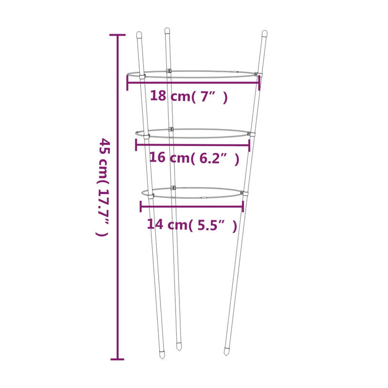 vidaXL 5 db zöld acél kerti növénytámasz 3 gyűrűvel 45 cm