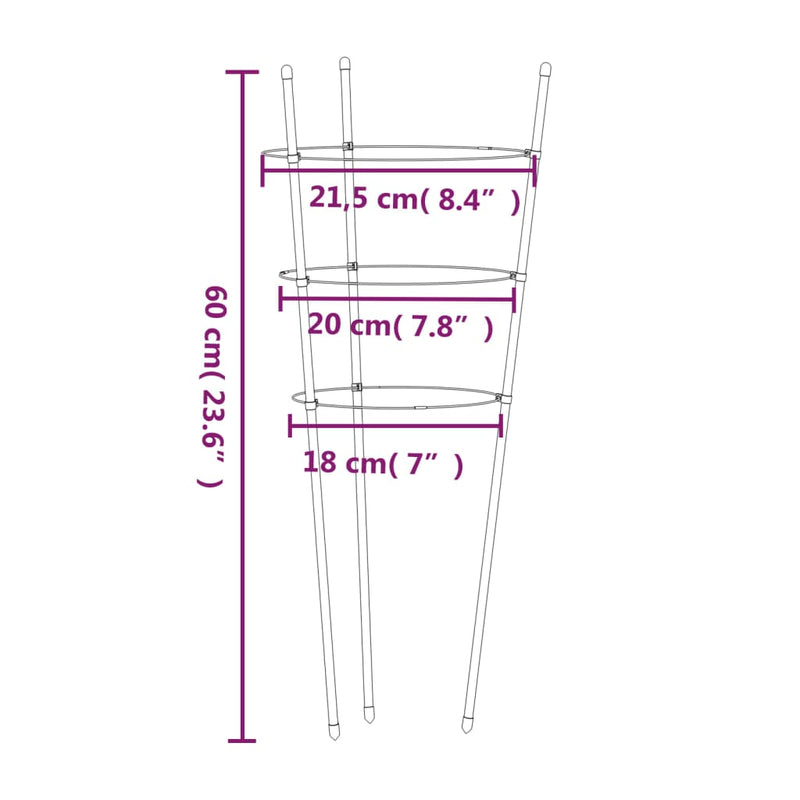 vidaXL 5 db zöld acél kerti növénytámasz 3 gyűrűvel 60 cm