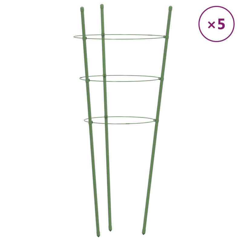 vidaXL 5 db zöld acél kerti növénytámasz 3 gyűrűvel 75 cm