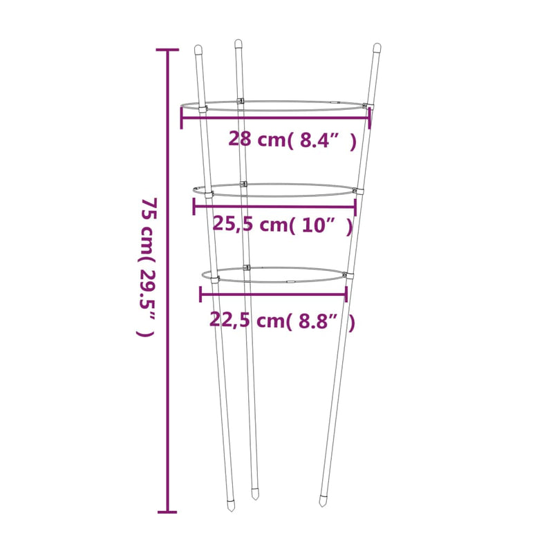 vidaXL 5 db zöld acél kerti növénytámasz 3 gyűrűvel 75 cm
