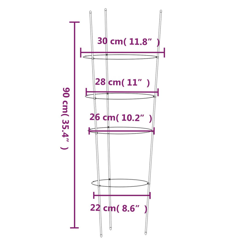 vidaXL 5 db zöld acél kerti növénytámasz 4 gyűrűvel 90 cm