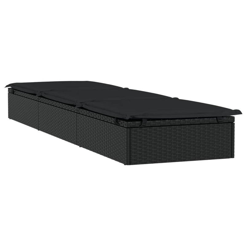 vidaXL 1 db fekete polyrattan napozóágy párnával 201 x 55 x 62 cm
