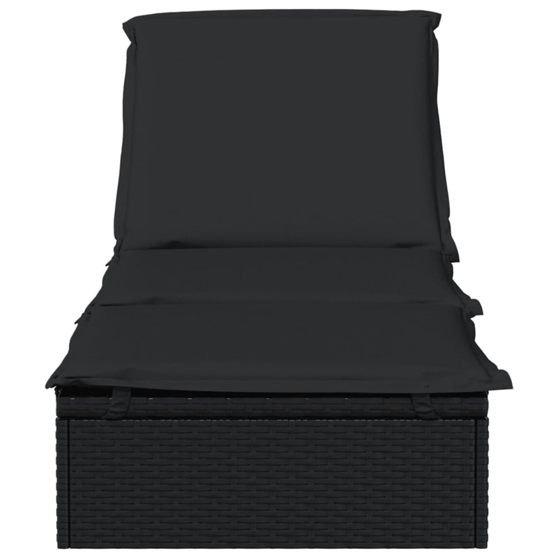 vidaXL 1 db fekete polyrattan napozóágy párnával 201 x 55 x 62 cm