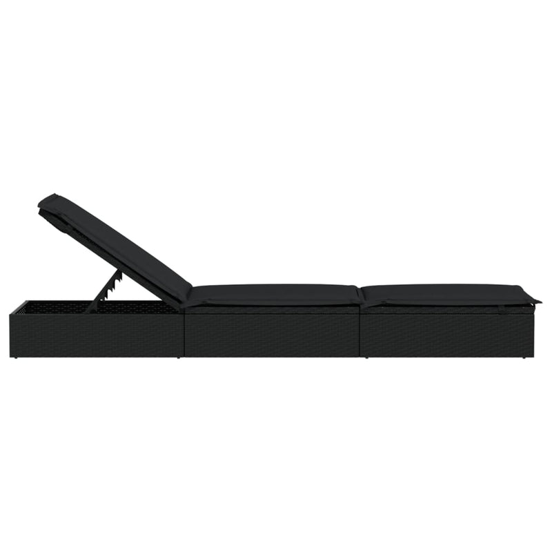 vidaXL 1 db fekete polyrattan napozóágy párnával 201 x 55 x 62 cm
