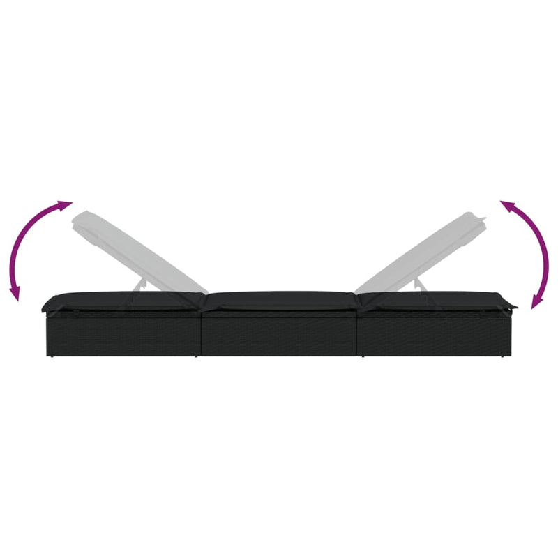 vidaXL 1 db fekete polyrattan napozóágy párnával 201 x 55 x 62 cm