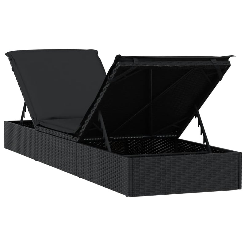 vidaXL 1 db fekete polyrattan napozóágy párnával 201 x 55 x 62 cm