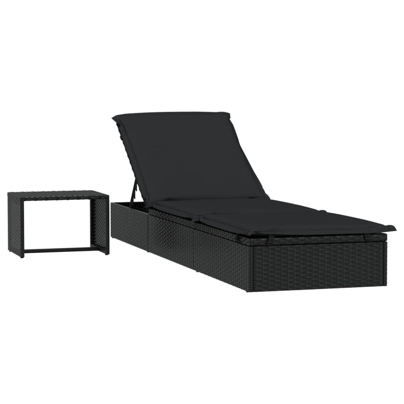 vidaXL 1 db fekete polyrattan napozóágy asztallal