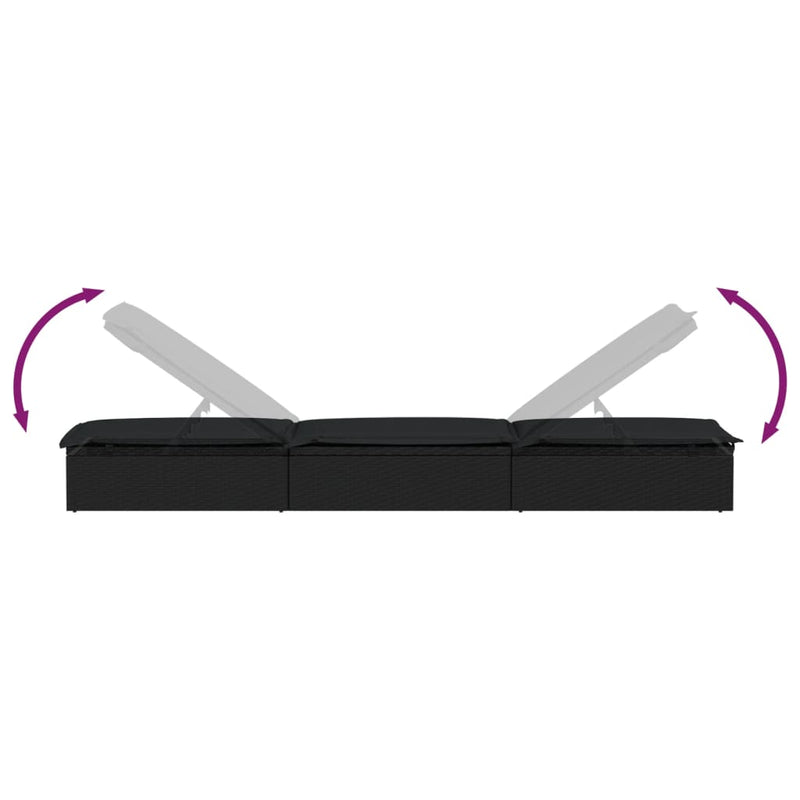 vidaXL 1 db fekete polyrattan napozóágy asztallal