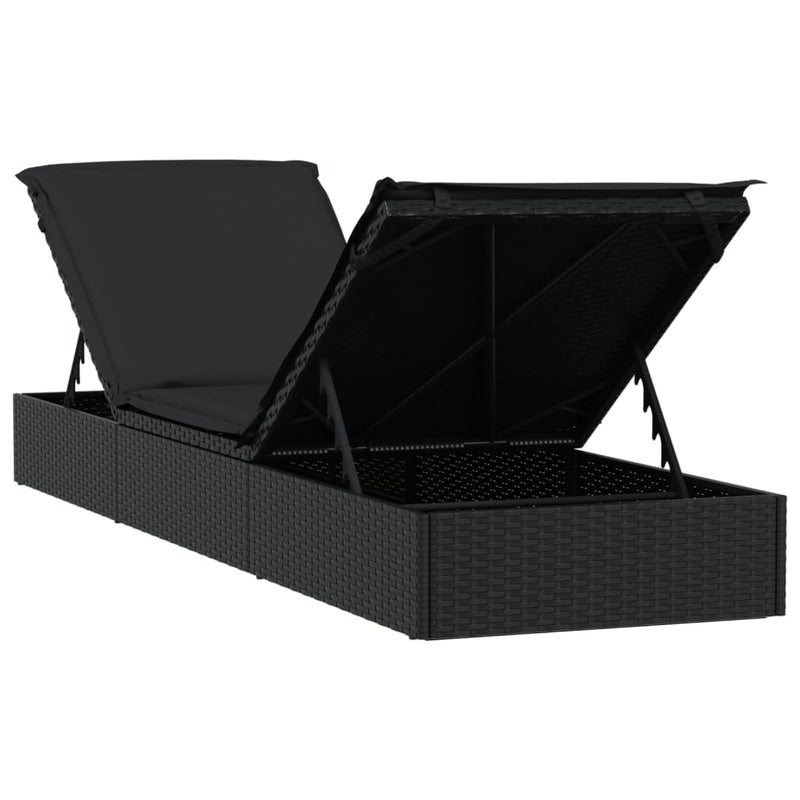 vidaXL 1 db fekete polyrattan napozóágy asztallal