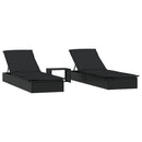vidaXL 2 db fekete polyrattan napágy asztallal