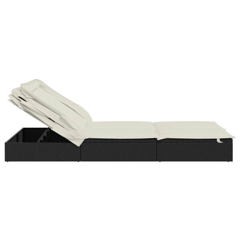 vidaXL 2 személyes fekete polyrattan napágy tetővel 213 x 118 x 97 cm