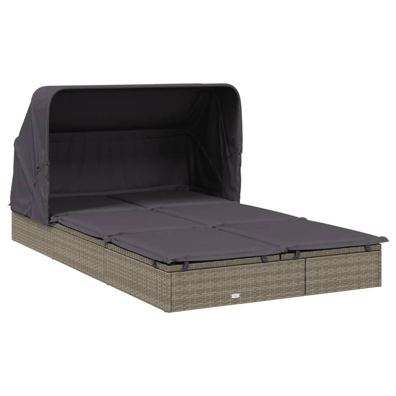 vidaXL 2 személyes szürke polyrattan napágy tetővel 213 x 118 x 97 cm