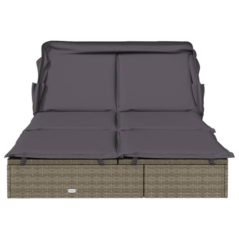 vidaXL 2 személyes szürke polyrattan napágy tetővel 213 x 118 x 97 cm