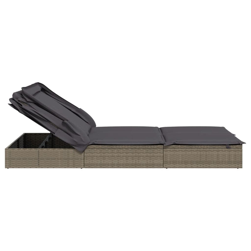 vidaXL 2 személyes szürke polyrattan napágy tetővel 213 x 118 x 97 cm