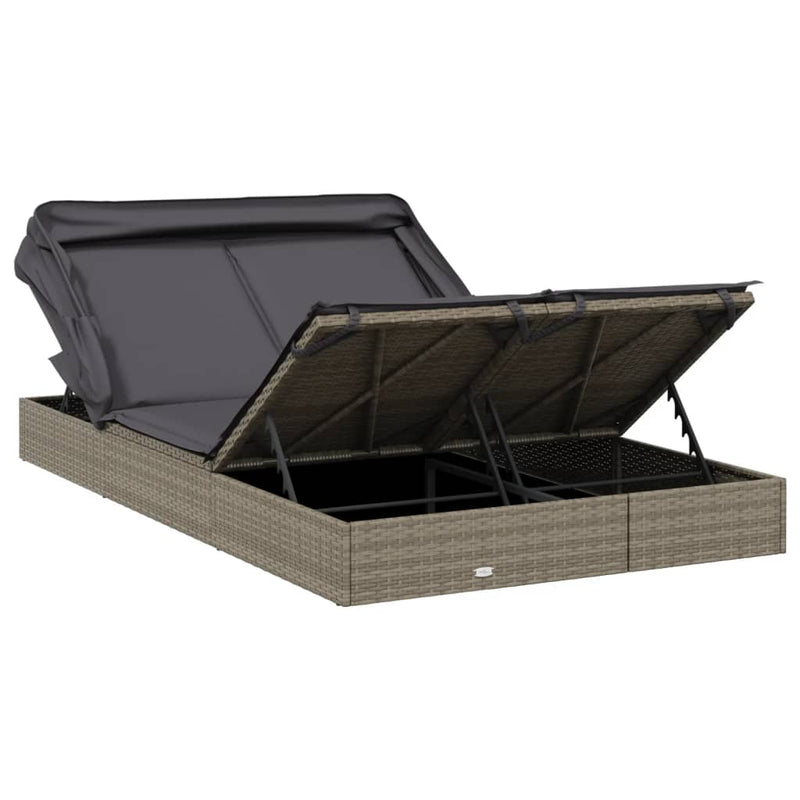 vidaXL 2 személyes szürke polyrattan napágy tetővel 213 x 118 x 97 cm