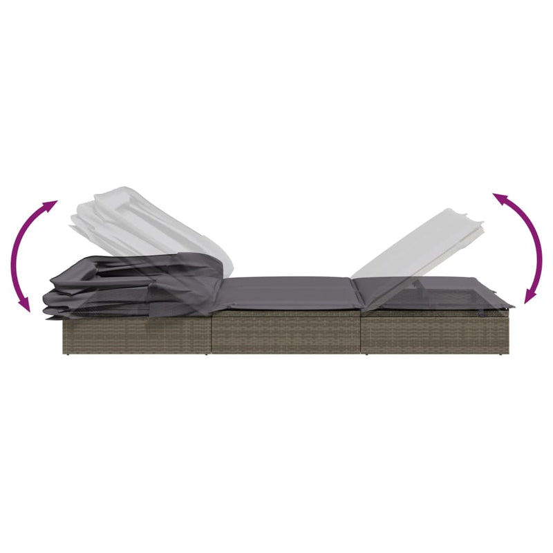 vidaXL 2 személyes szürke polyrattan napágy tetővel 213 x 118 x 97 cm