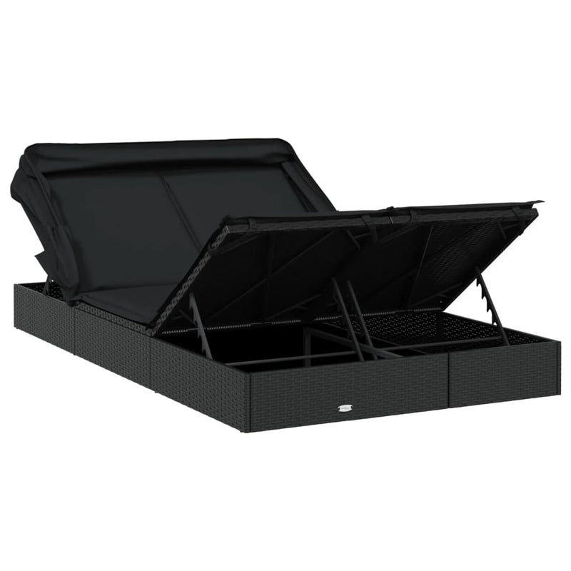 vidaXL 2 személyes fekete polyrattan napágy tetővel 213 x 118 x 97 cm