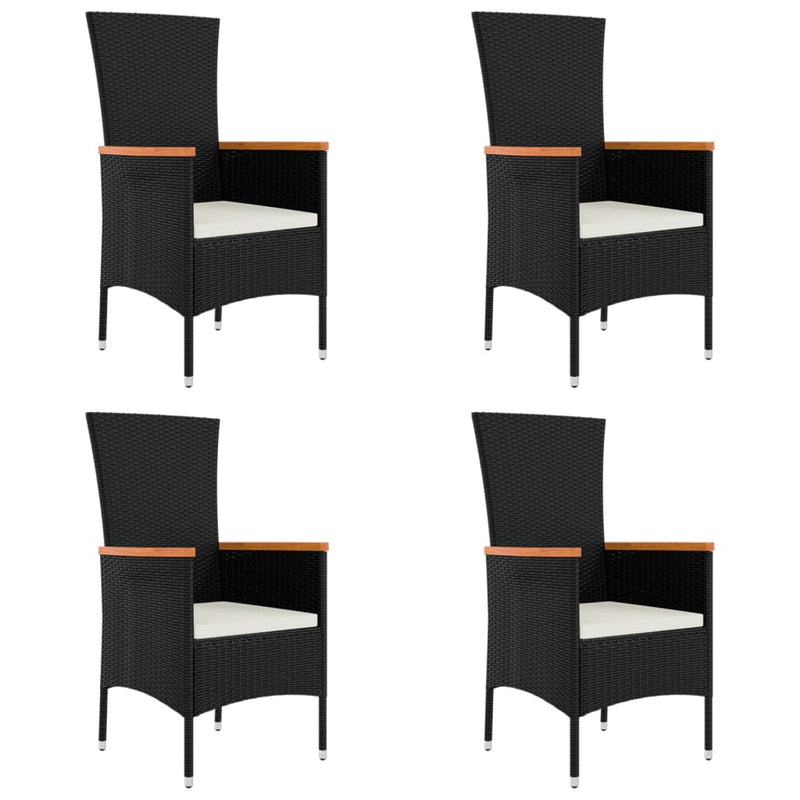vidaXL 4 db fekete polyrattan kerti szék párnával
